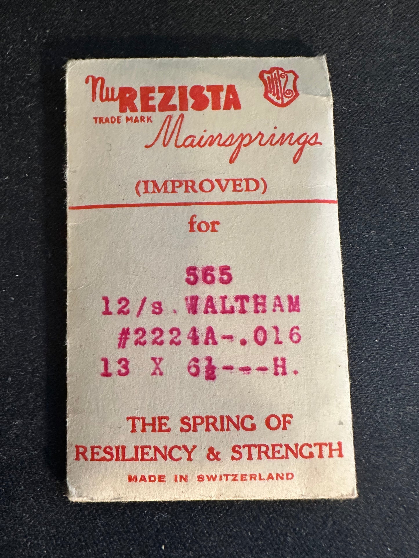 NuRezista Mainspring #565 for Waltham 12s Factory No. 2224A - Steel