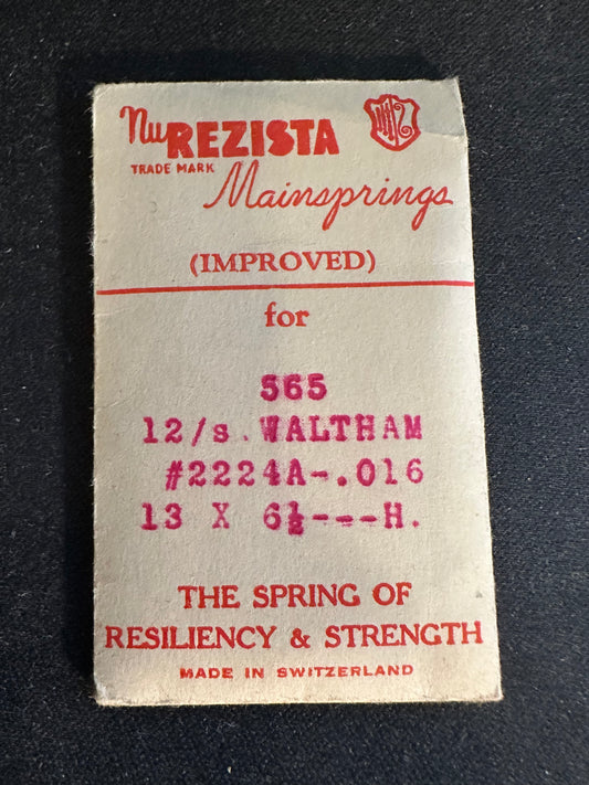 NuRezista Mainspring #565 for Waltham 12s Factory No. 2224A - Steel