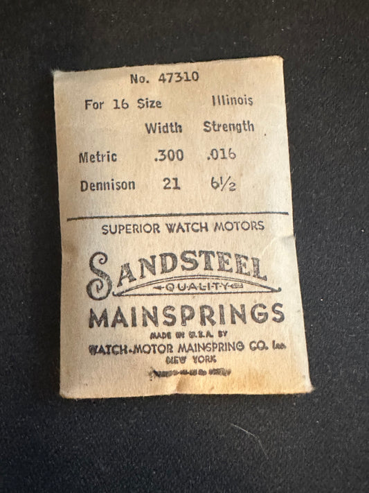 Sandsteel Mainspring for Illinois 16s 60hr RR No. 47310 - Steel