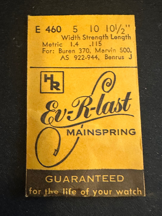 HR Mainspring No. E460 for Buren 370, AS 922 - 944, Benrus J - Steel