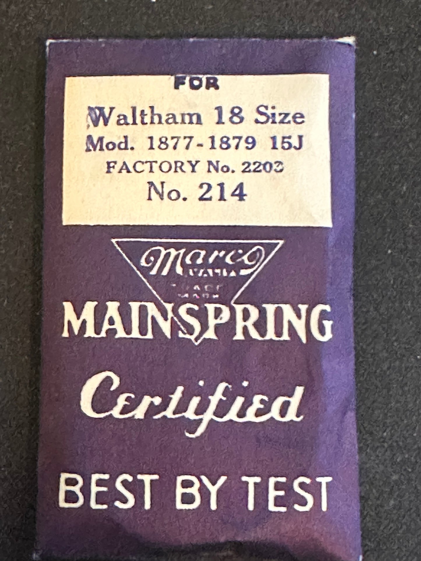 Marco Mainspring #214 for 18s Waltham Factory No. 2203 - Steel