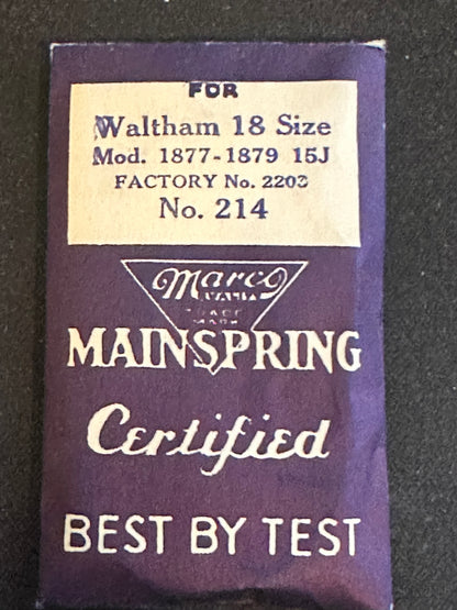 Marco Mainspring #214 for 18s Waltham Factory No. 2203 - Steel