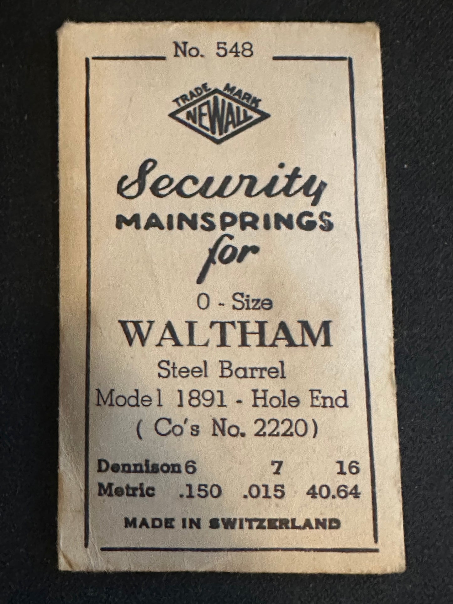 Newall Security Mainspring #548 for 0s Waltham No. 2220 - Steel