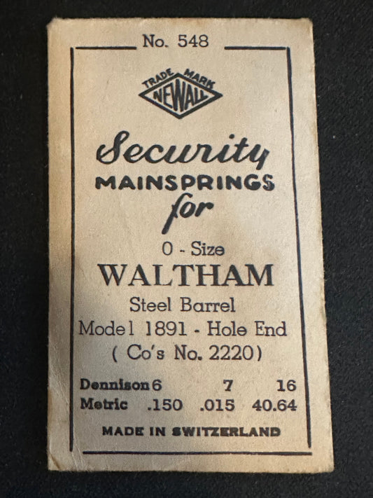 Newall Security Mainspring #548 for 0s Waltham No. 2220 - Steel