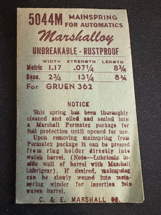 Marco Marshalloy Mainspring 5044M for Gruen caliber 362 - Alloy