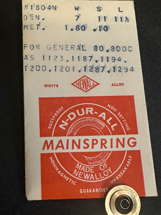 NEWALL Mainspring #1804N for General 80, 800C & AS 1123 to 1294 - Alloy