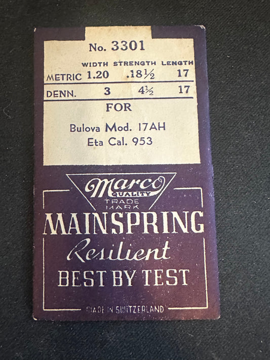 Marco Mainspring #3301 for Bulova 17AH, ETA 953 - Steel