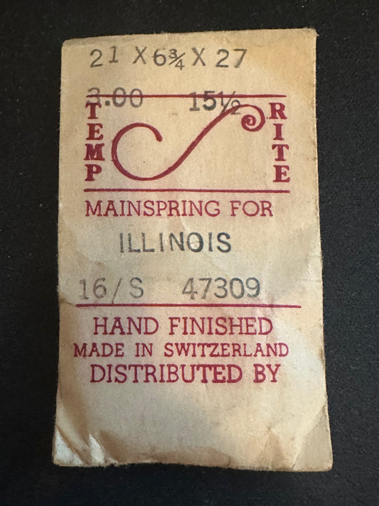 Temp-Rite Mainspring for Illinois 16s 60hr No. 47309 - Steel