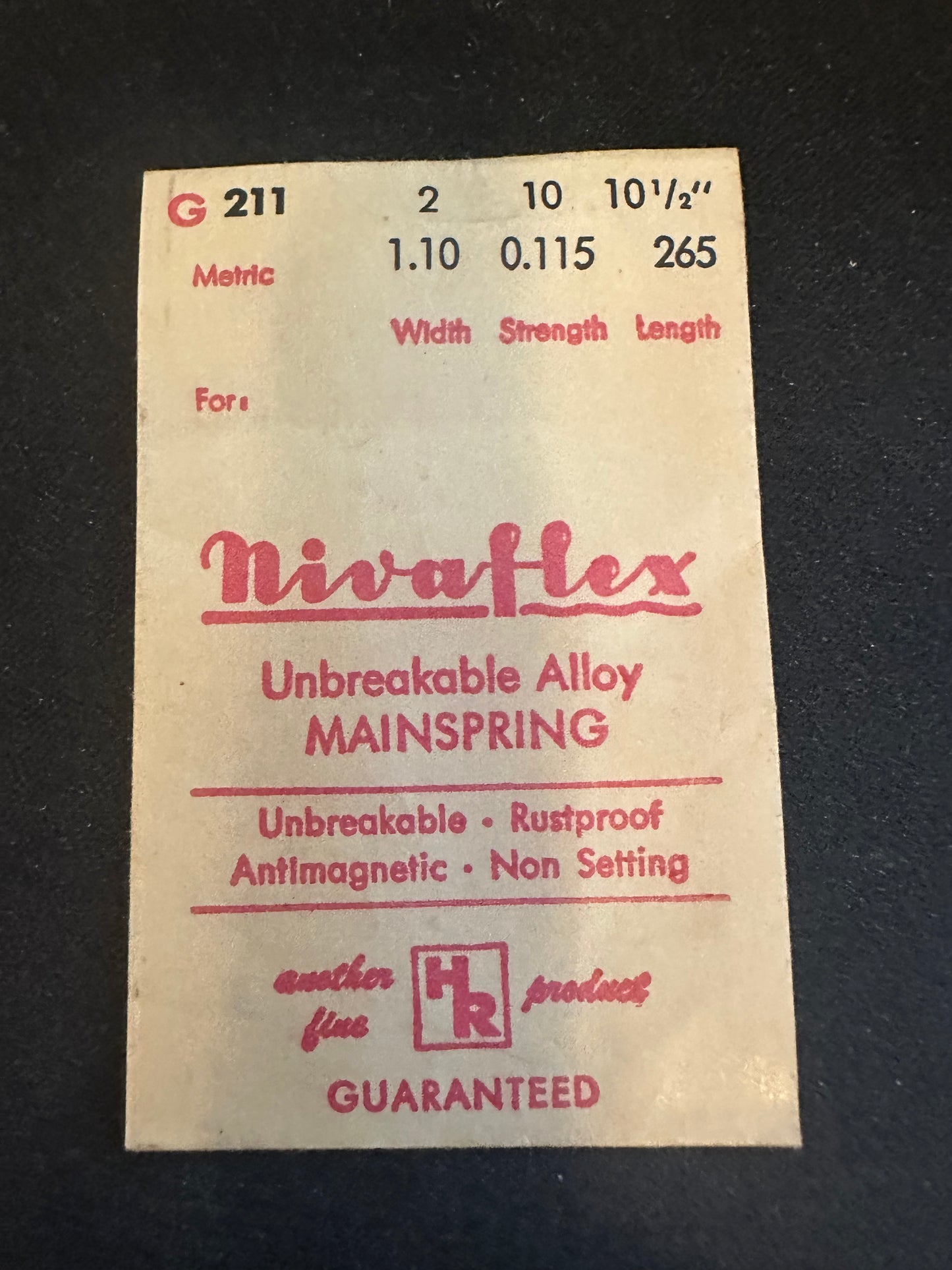 HR Nivaflex Mainspring G211 for Gruen caliber 115, 405, 406, 410, 411, etc - Alloy