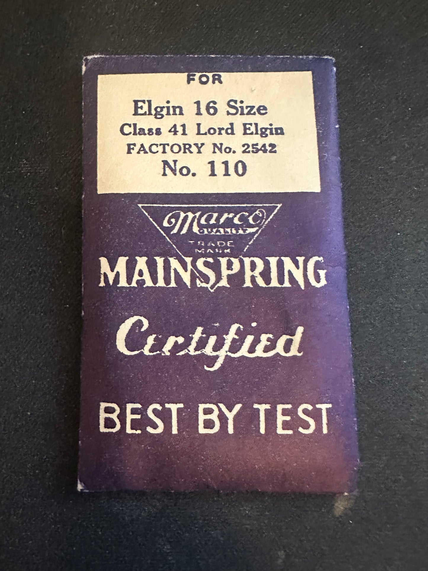 Marco Mainspring #110 for 16s Elgin Factory No. 2542 - Steel