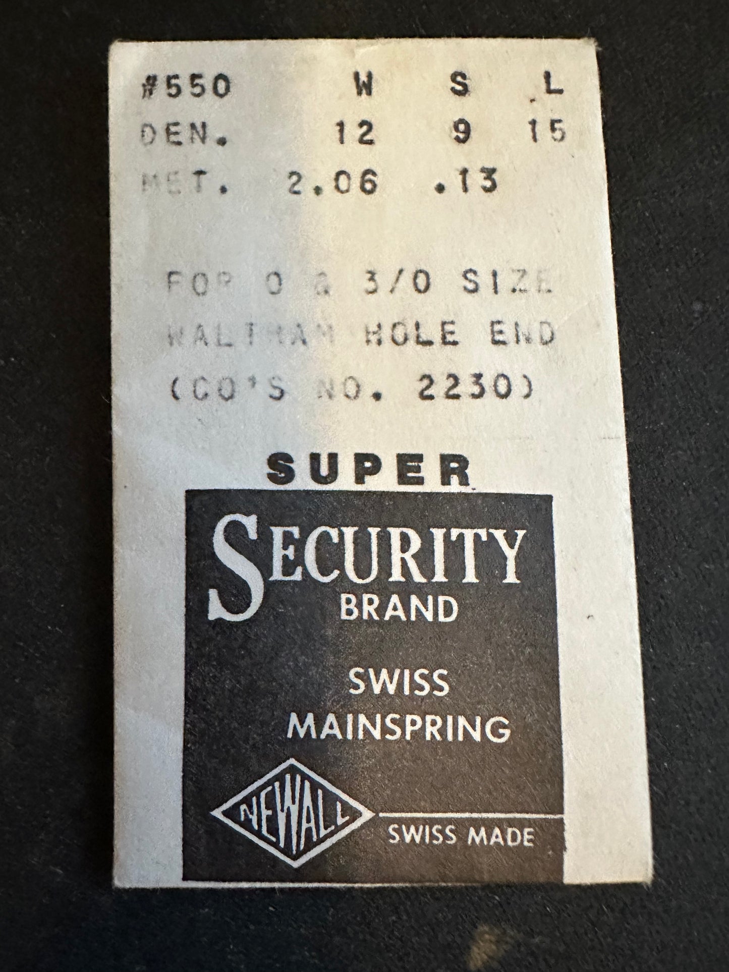 Newall SUPER Security Mainspring #550 for 0s & 3/0s Waltham No. 2230 - Alloy
