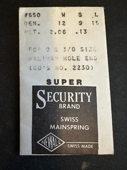 Newall SUPER Security Mainspring #550 for 0s & 3/0s Waltham No. 2230 - Alloy