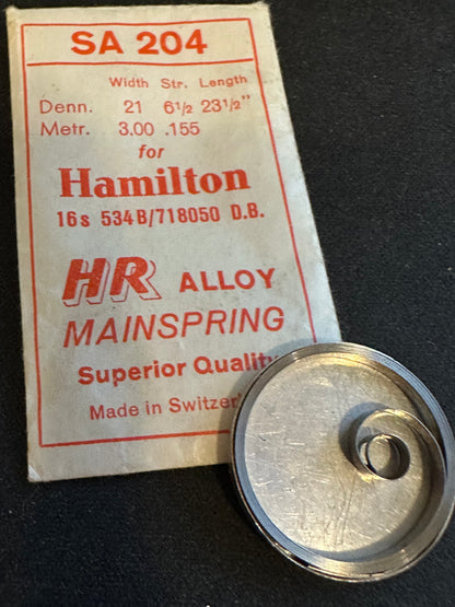 HR Mainspring SA204 for 16s Hamilton No. 534B / 718050 - Alloy