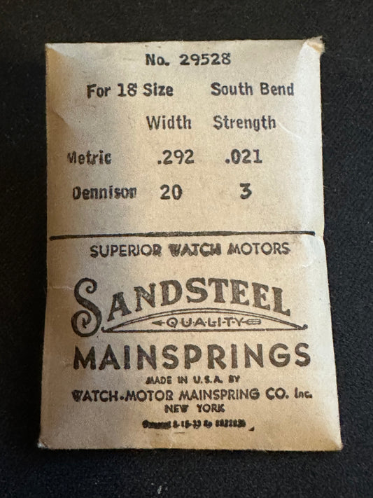 Sandsteel Mainspring - South Bend 18s No. 29528 - Steel
