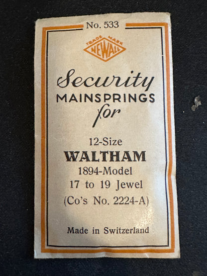 Newall Security Mainspring #533 for 12s Waltham No. 2224A - Steel