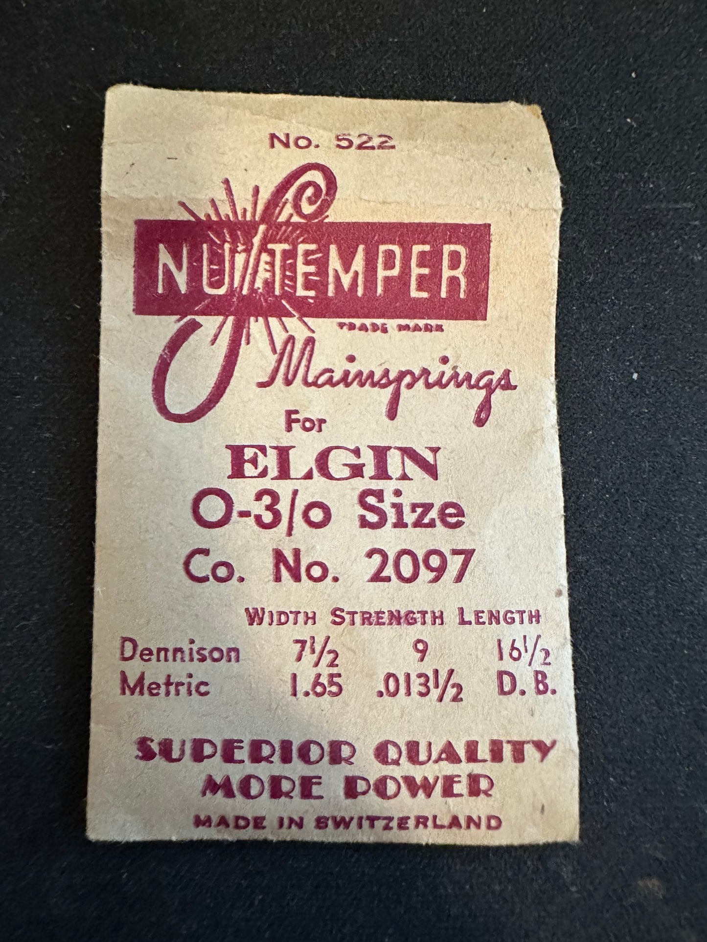 NuRezista Mainspring #522 for Elgin 0s & 3/0s No. No. 2097 - Steel