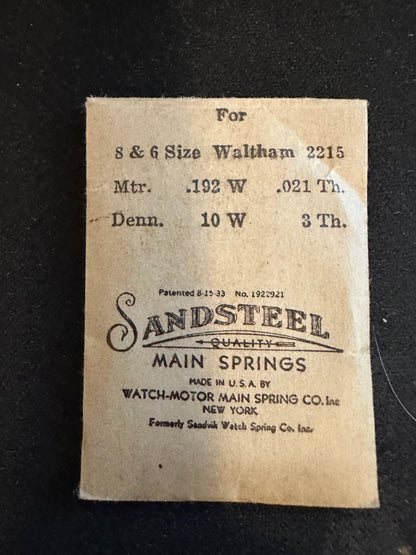 Sandsteel Mainspring for Waltham 6s & 8s Factory No. 2215 -  Steel