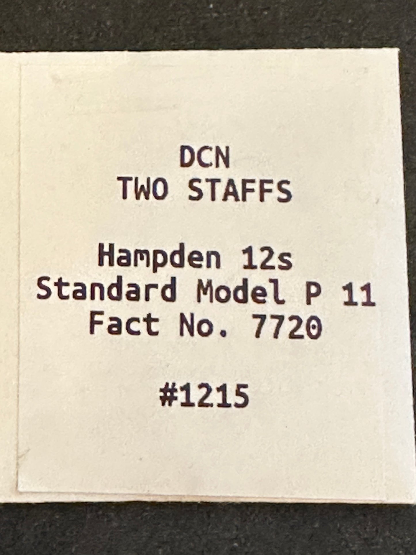 Hampden Balance Staffs (2) for 12s Standard Model Factory No. 7720