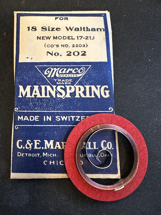 Marco Mainspring #202 for 18s Waltham Factory No. 2203 - Steel
