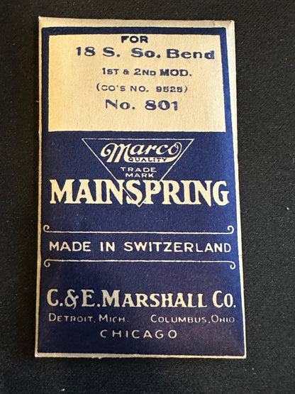 Marco Mainspring #801 for 18s South Bend Factory No. 19528 - Steel