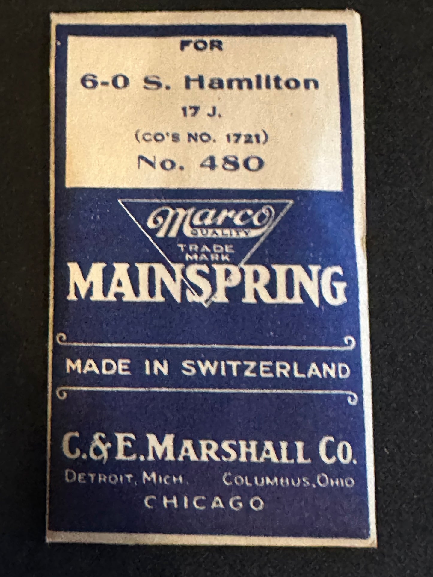 Marco Mainspring #480 for Hamilton 6/0s No. 1721 / 1921 - Steel