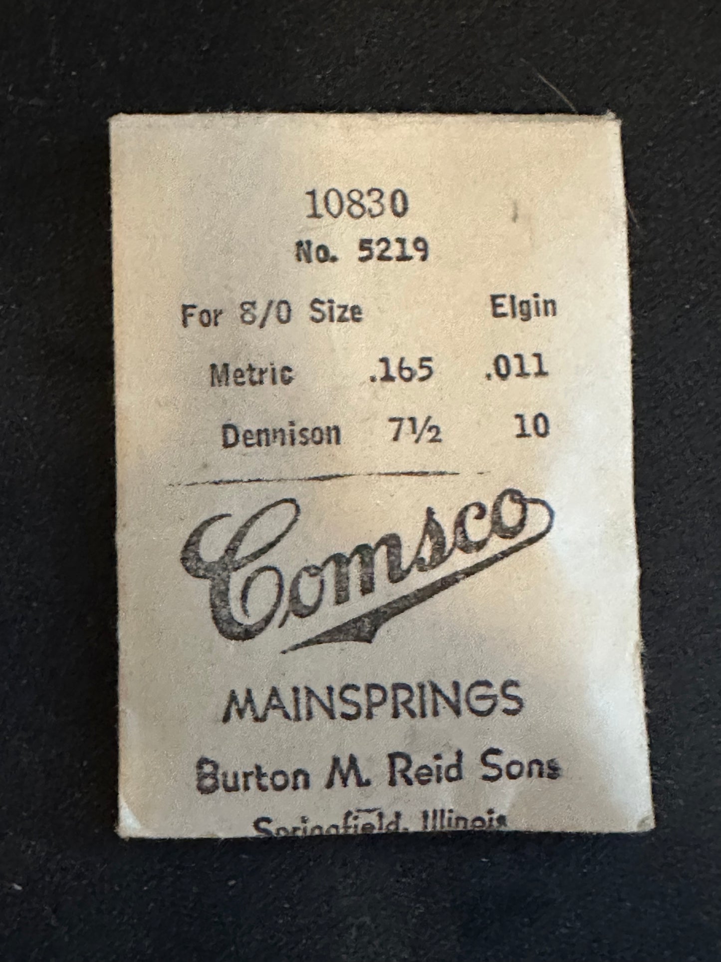 Comsco Mainspring #10830 for Elgin 8/0s Factory No. 5219 - Steel