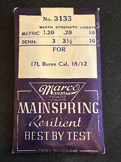 Marco Mainspring #3133 for 17 ligne Buren caliber 18/12 movements - Steel