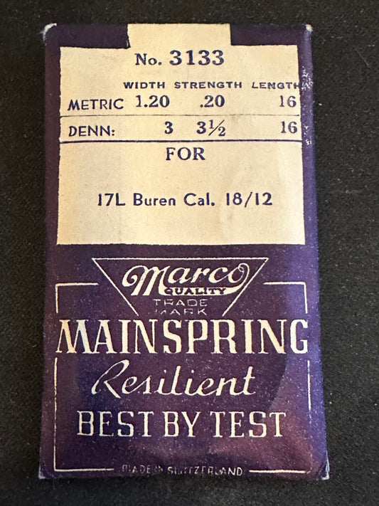 Marco Mainspring #3133 for 17 ligne Buren caliber 18/12 movements - Steel