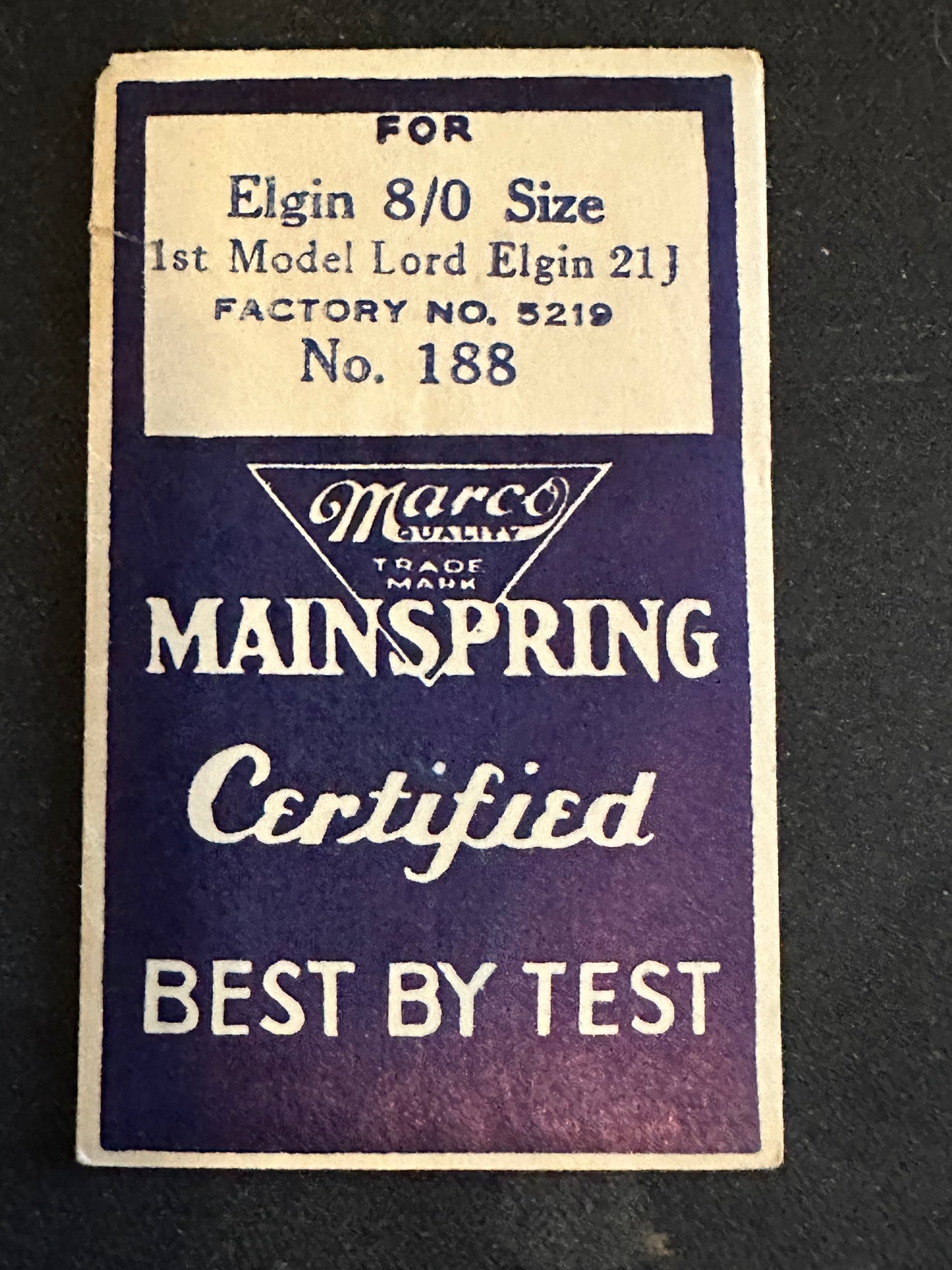 Marco Mainspring #188 for 8/0s Elgin 21j Movements No. 5219 - Steel