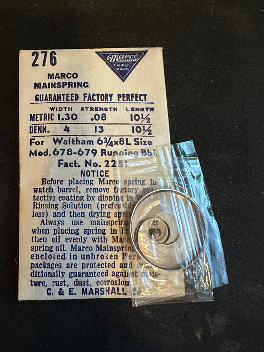 Marco Mainspring #276 for Waltham 6¾ ligne Model 678, 679 No. 2251 - Steel