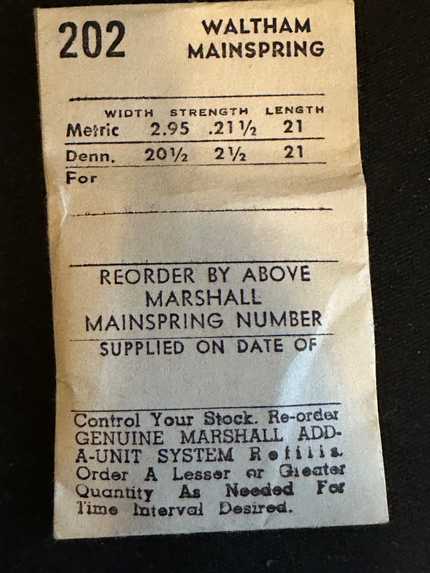 Marco Mainspring #202 for 18s Waltham Factory No. 2203 - Steel