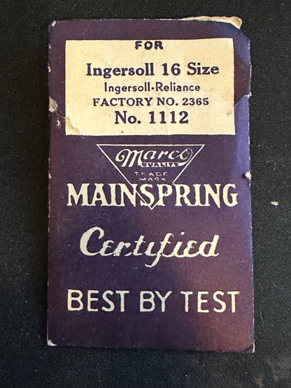 Marco Mainspring #1112 for 16s Ingersoll-Trenton Reliance Factory No 2365 - Steel