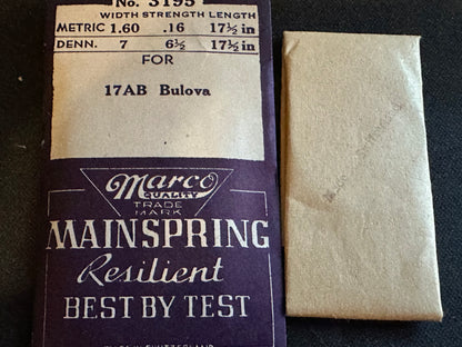 Marco Mainspring #3195 for Bulova caliber 17AB - Steel