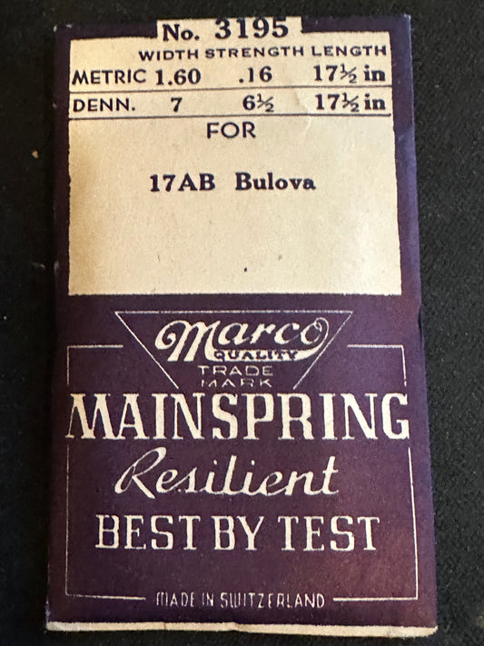 Marco Mainspring #3195 for Bulova caliber 17AB - Steel