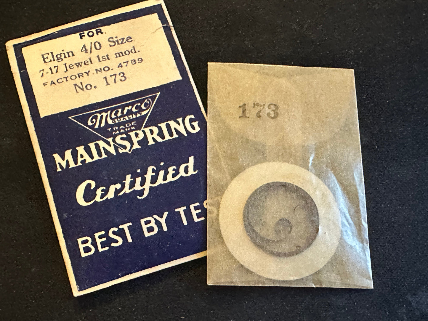 Marco Mainspring #173 for 4/0s Elgin 1st Model Factory No. 4789 - Steel