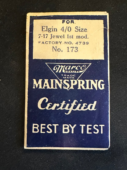 Marco Mainspring #173 for 4/0s Elgin 1st Model Factory No. 4789 - Steel