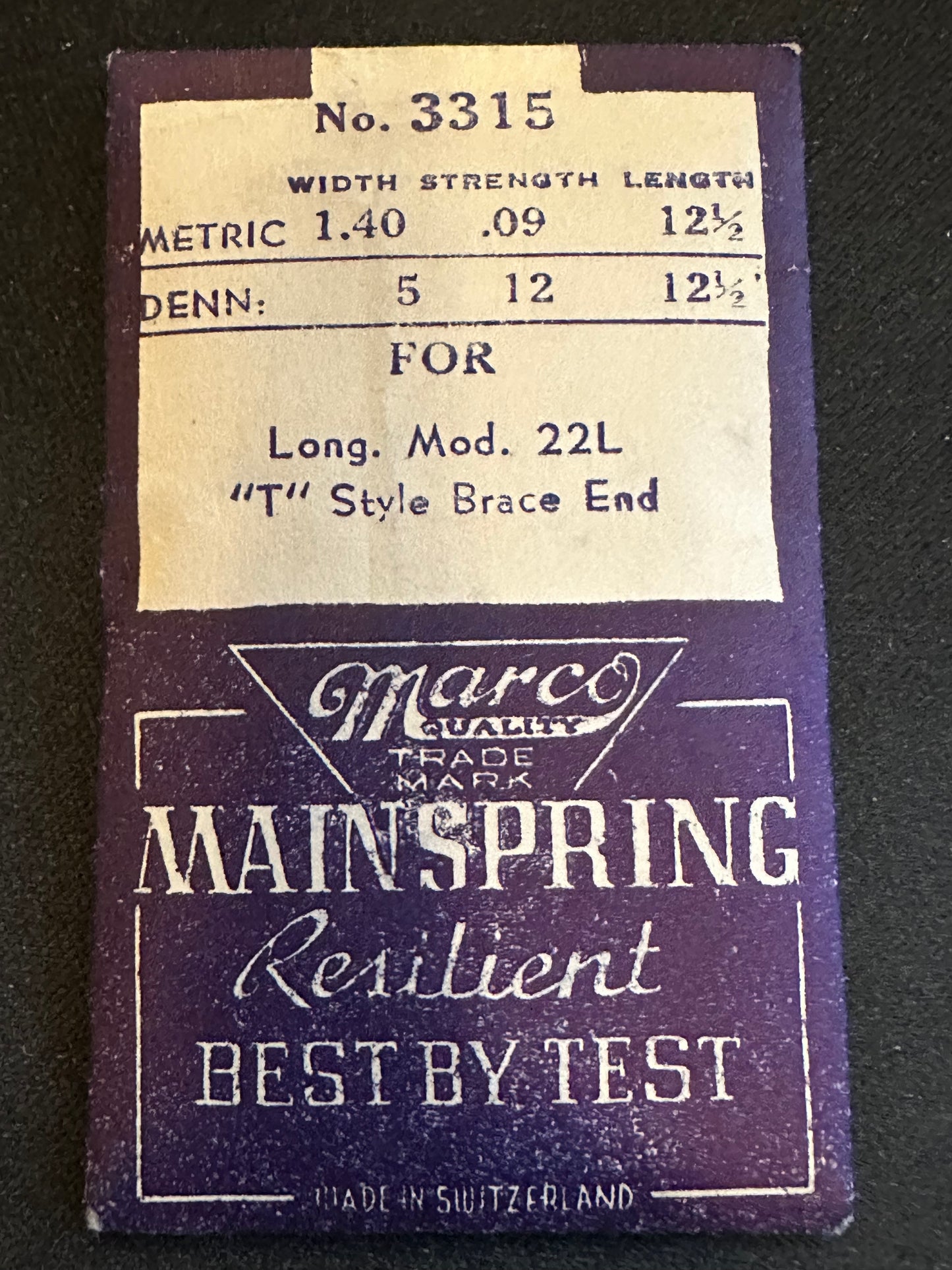 Marco Mainspring #3315 for Longines Caliber 22L - Steel