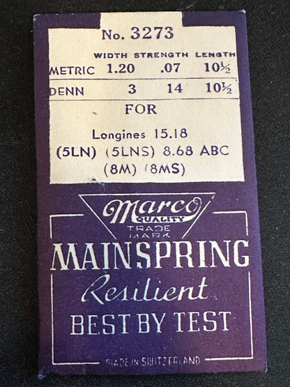 Marco Mainspring #3273 for Longines 5LN, 8M, 8.68ABC, 15.18  - Steel