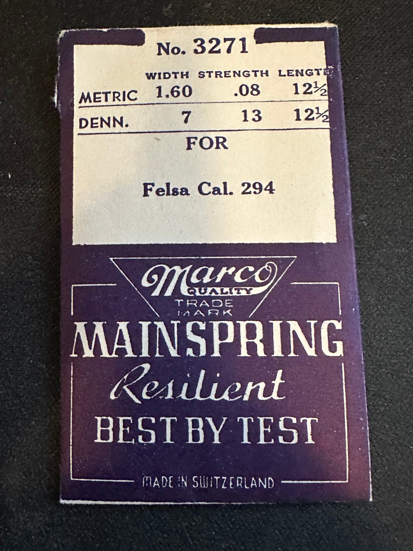 Marco Mainspring #3271 for Felsa caliber 294 - Steel