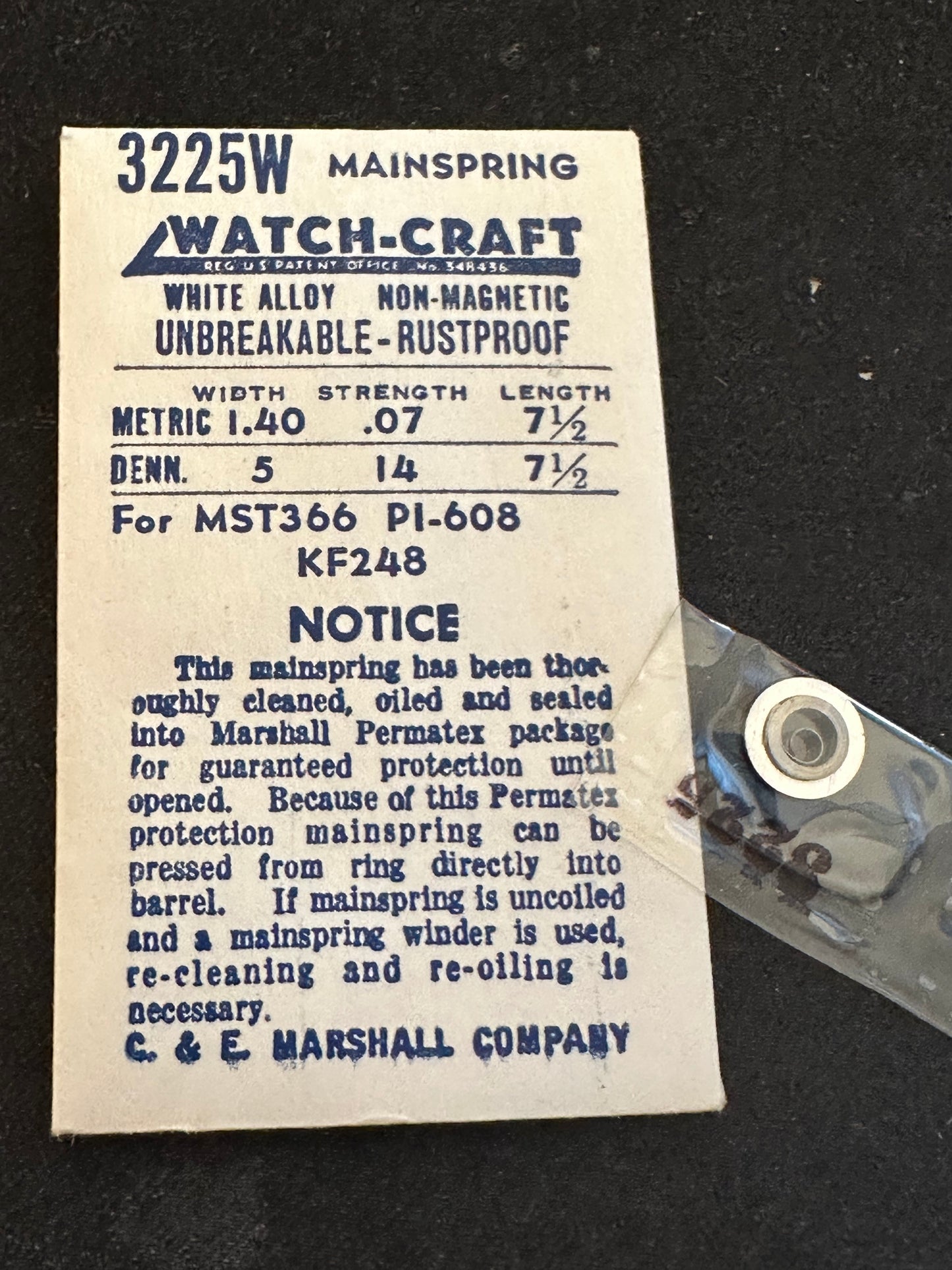 WATCH-CRAFT Mainspring 3225W for Pierce 608, MST 366, Kurth 248, Elgin 700 - Alloy