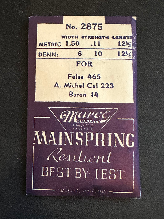 Marco Mainspring #2875 for A. Michel 223, Felsa 465, Buren 14 - Steel