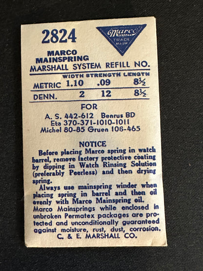 Marco Mainspring #2824 for A. Michel 80, 85, AS 442, 612, Gruen 106, 465 - Steel