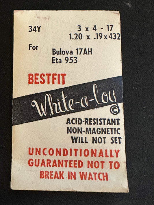 BESTFIT Mainspring 34Y for Bulova 17AH, ETA 953, Font 33 - 37, Benrus AW - Alloy