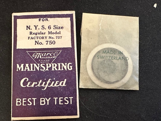 Marco Mainspring #750 for NY Standard 6s New Model No. 727 - Steel