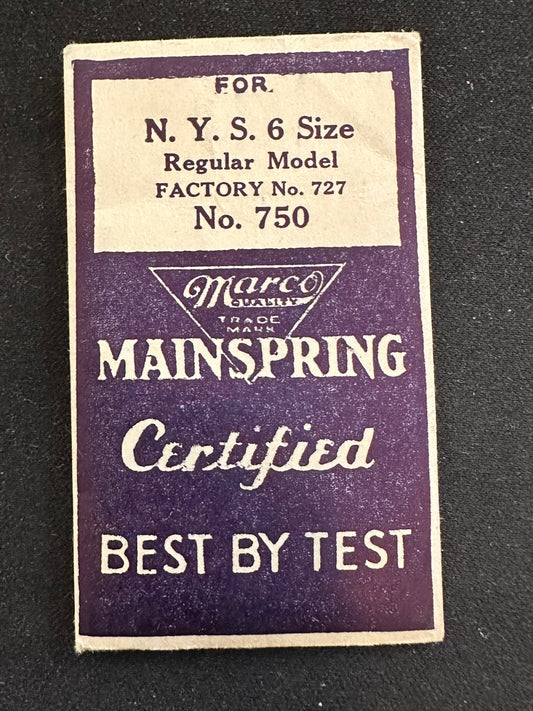 Marco Mainspring #750 for NY Standard 6s New Model No. 727 - Steel