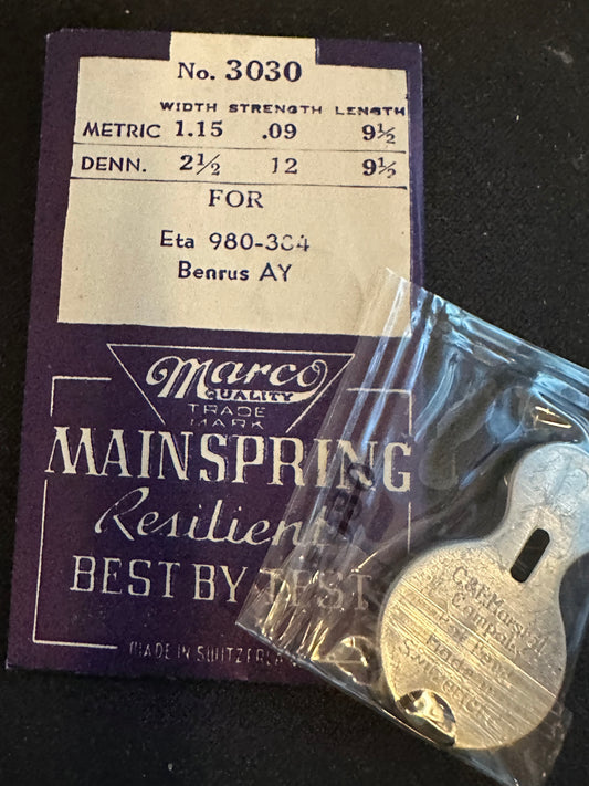 Marco Mainspring No. 3030 for Benrus AY and ETA 980 movements - Steel