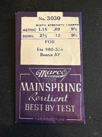 Marco Mainspring No. 3030 for Benrus AY and ETA 980 movements - Steel
