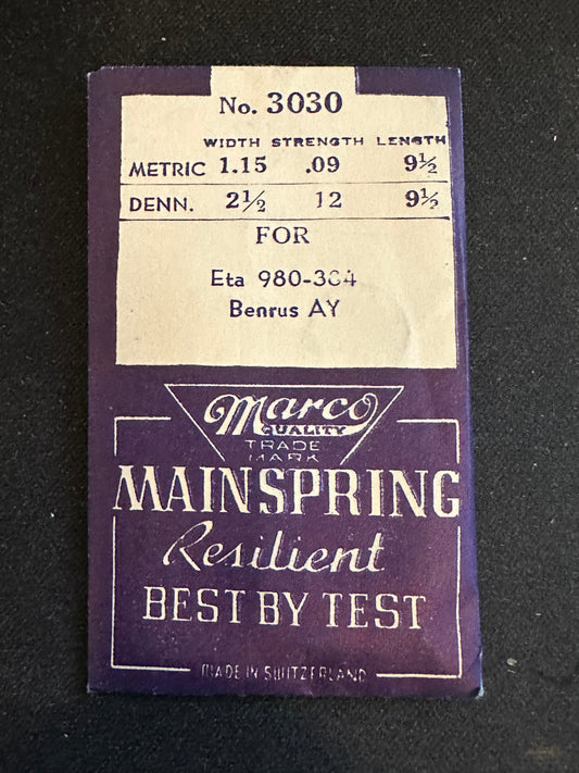 Marco Mainspring No. 3030 for Benrus AY and ETA 980 movements - Steel