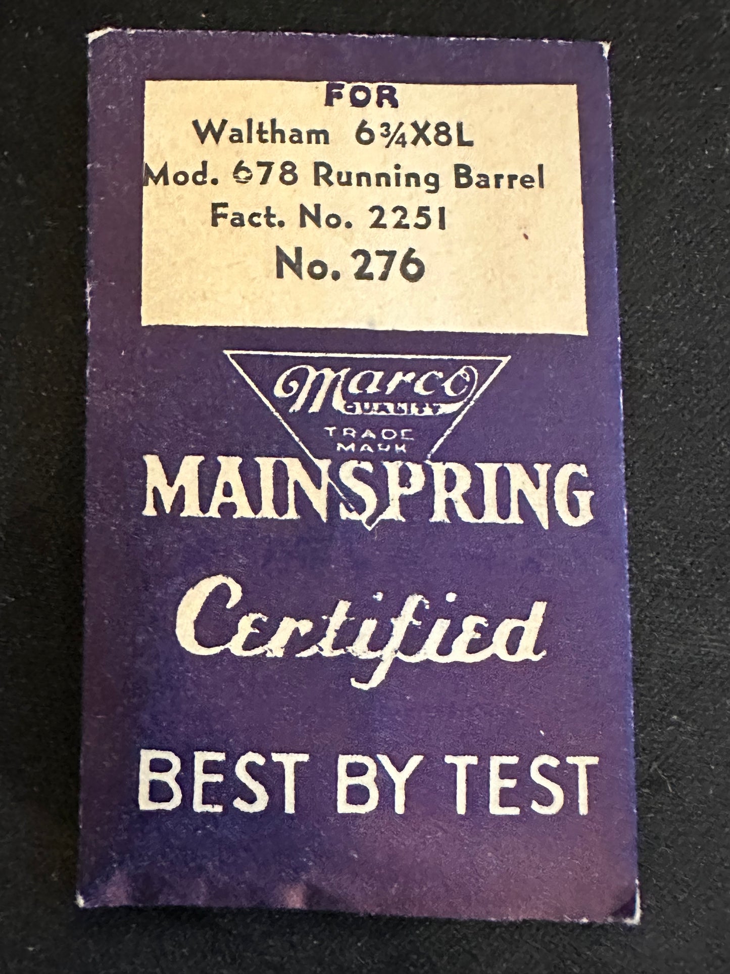 Marco Mainspring #276 for Waltham 6¾ ligne Model 678, 679 No. 2251 - Steel