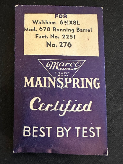 Marco Mainspring #276 for Waltham 6¾ ligne Model 678, 679 No. 2251 - Steel